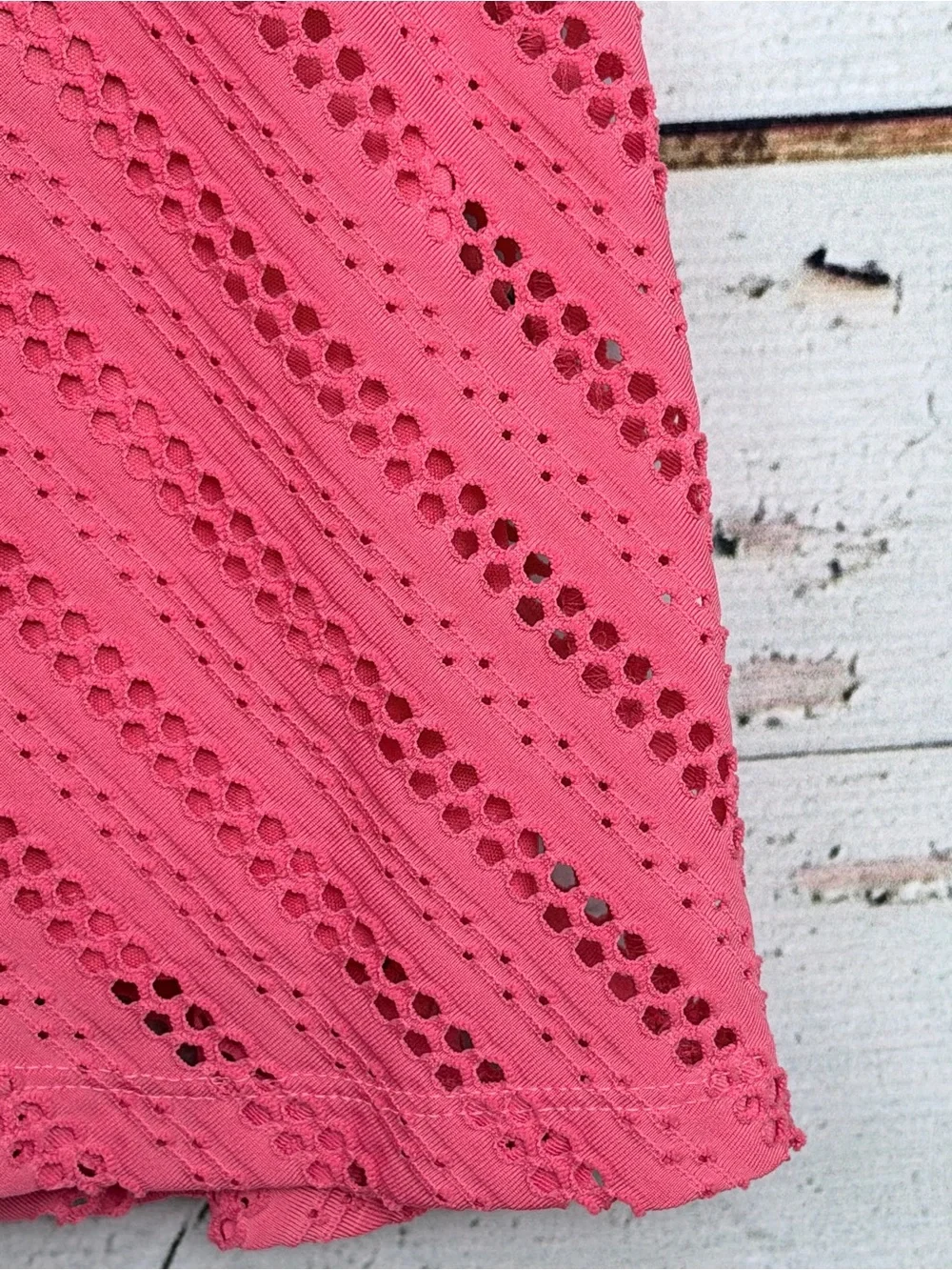 Ronni Nicole Coral Pink Chevron Crochet Lace Fit & Flare Dress Sz 10